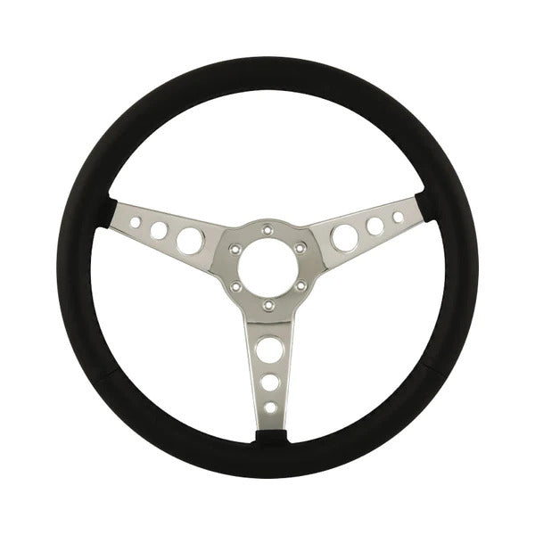 15″ Aluminium 6 Bolt Steering Wheel Black Leather Full-Wrap Slotted Spokes AAA-8023/156HOL