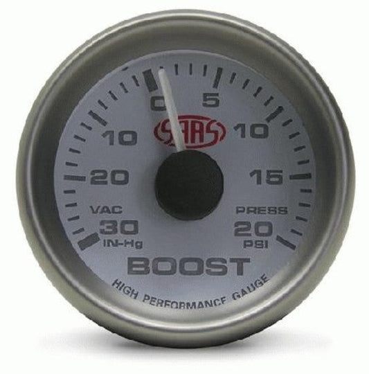 Saas 52mm 2 Inch Car Boost White Gauge Multi Colour 20 psi SG-TB52W