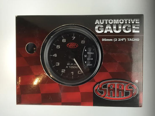 Saas 3 3/4 Inch Tacho Tachometer Gauge Led Shift Light Black 8,000 RPM SG-TAC334B