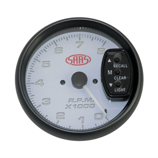 Saas 3 3/4 Inch Tacho Tachometer Gauge Shift Led Light White SG-TAC334W