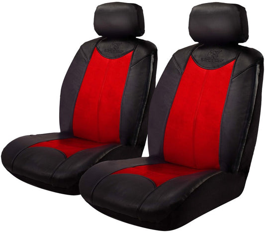 Black Bull Leather Look Seat Covers Airbag Deploy Safe - Black/Red One Pair Size 30