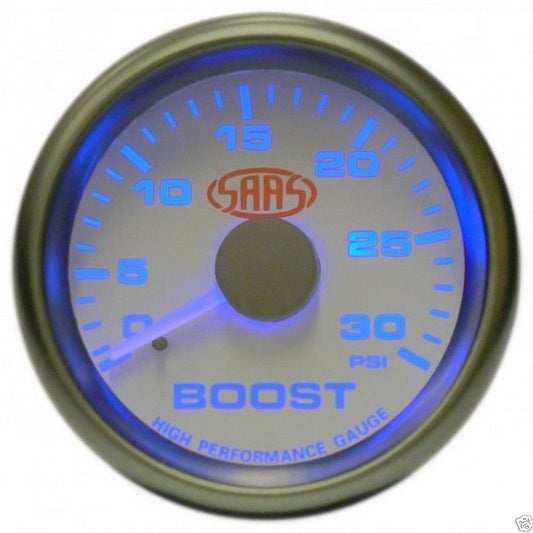 Saas 52mm 2 Inch Car Diesel Boost White Gauge Multi Colour 30 PSI SG-TBD52W