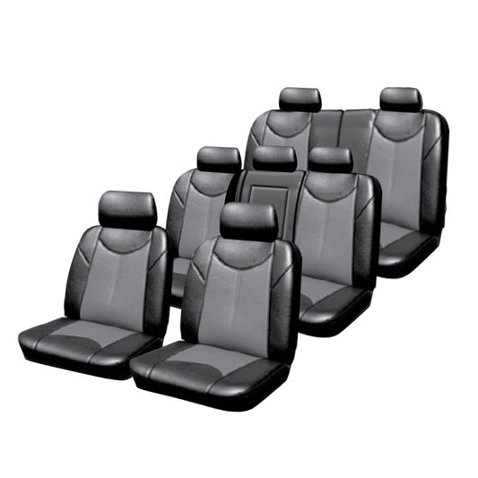 Custom Made Car Seat Covers Leather-look Grey suits Toyota Prado 150 11/2009-5/2021 Airbag Safe 3 Rows TMD.PRAD.09.GRY / TMD.PRAD.09.TORO.GRY