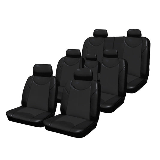 Custom Seat Covers Black Leather Look suits Toyota Kluger 7 10/2010-02/2014 Airbag Safe 3 Rows No Bull