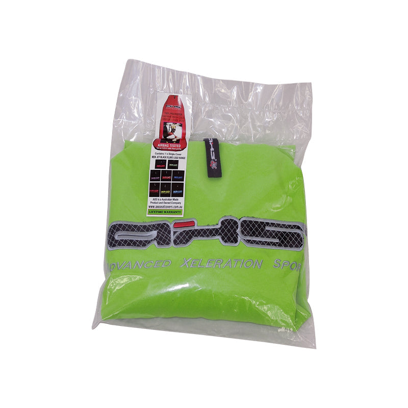 Original AXS Single Front Seat Cover - Lime Green  With Black Embroidered Logo Airbag Safe AXSLIM