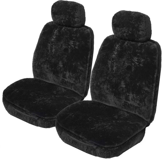 Custom Sheepskin Seat Covers Suits Ford Ranger Dual/Super Cab 2024-on 22mm Black Pair RIV7405BLK