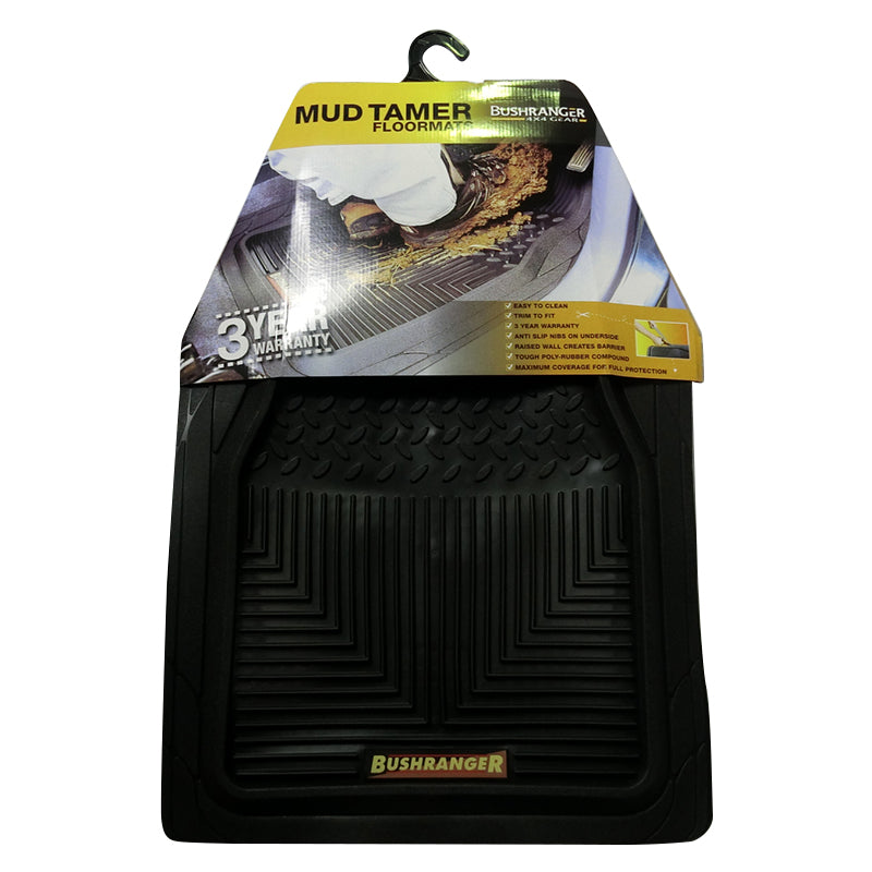 Bushranger Mudtamer Mud Tamer Solid Rubber Floor Mats Front Pair Black 91X01B