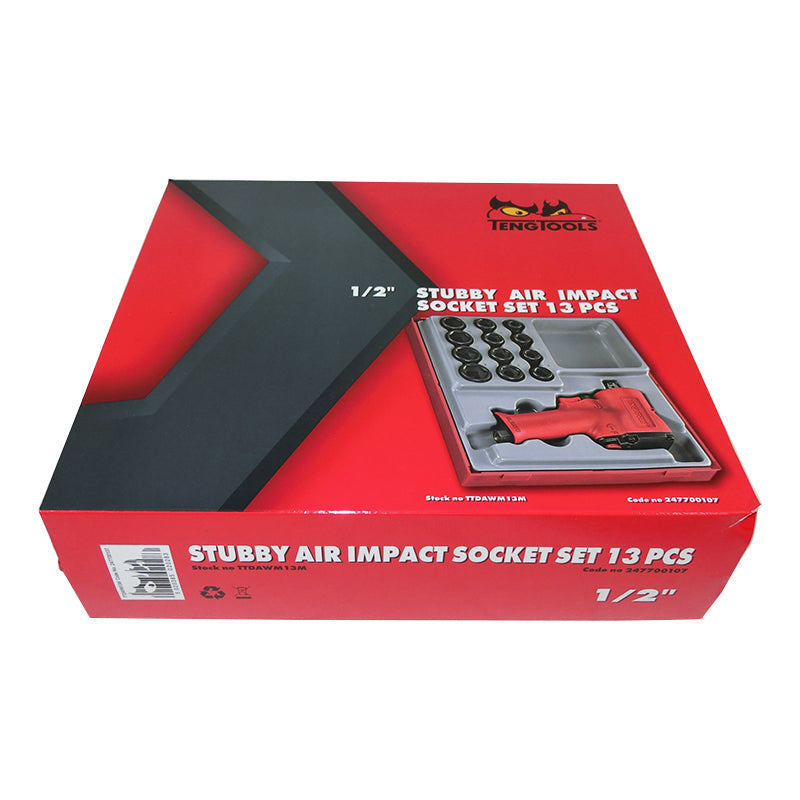 Teng Tools - Stubby Air Compact Impact Gun Socket Set 13pc TTDAWM13M