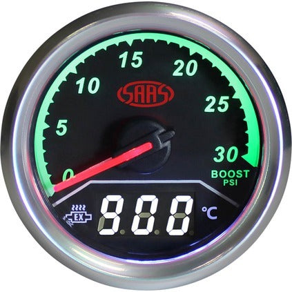 SAAS Trax EGT Gauge Black Face, 2inch 52mm Dual Diesel Boost/Exhaust Temperature Analogue/Digital SG611240