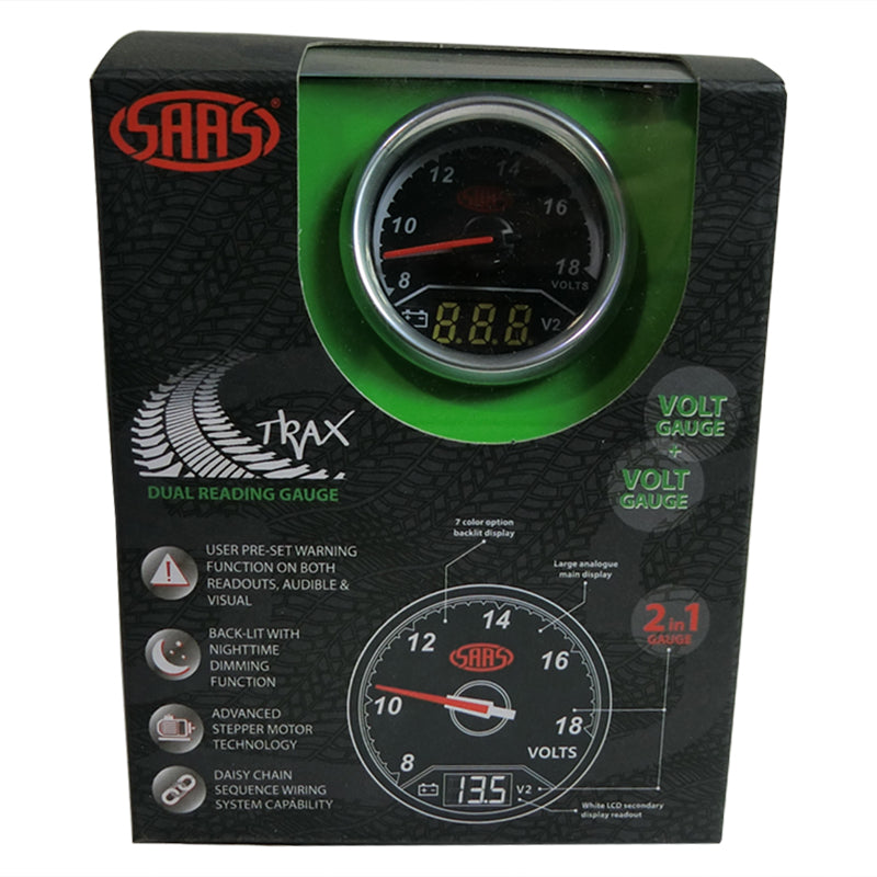 SAAS Trax EGT Gauge Black Face, 2inch 52mm Dual Volt/Volt Analogue/Digital SG615050