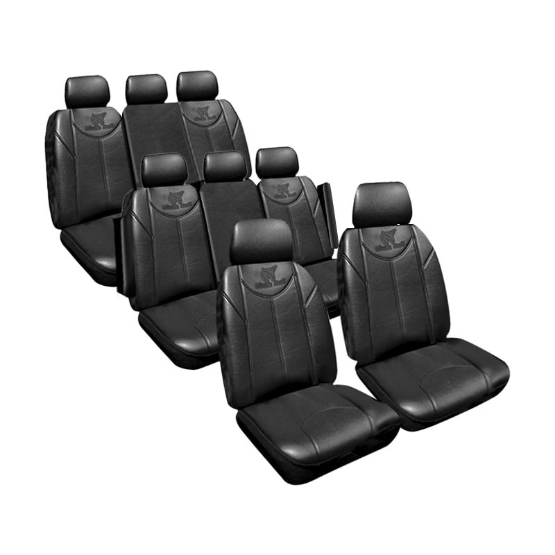 Custom Made Seat Covers Leather Look Black Set Suits Kia Carnival YP 2/2015-8/2020 3 Rows Deploy Safe