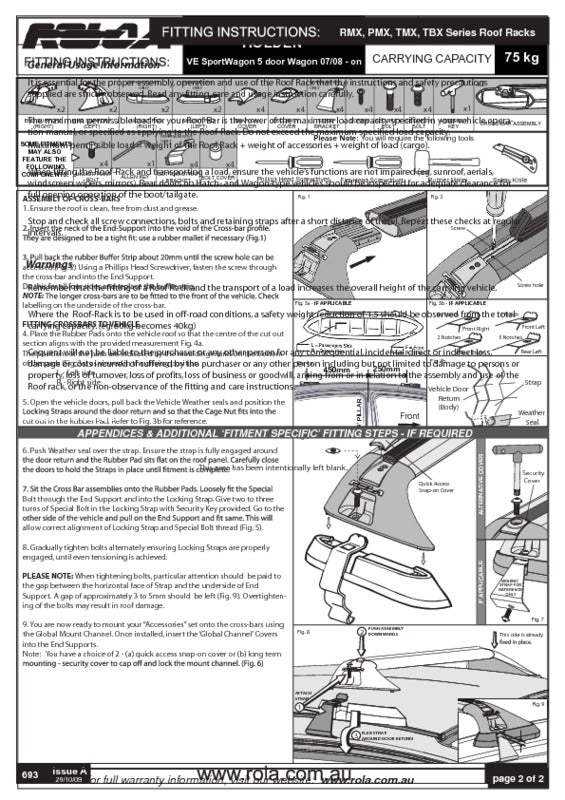 Rola Roof Racks Suits Holden Commodore VF Sedan 5/2013-2020 2 Bars  VFA002 /VXB100/VCA001