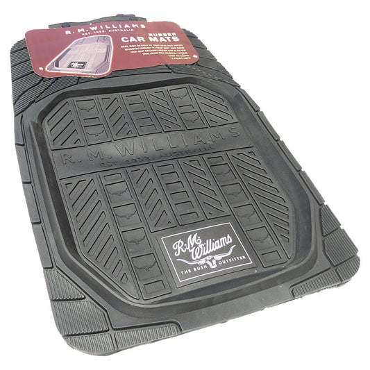 RM Williams Word Logo Heavy Duty Rubber Floor Mats Front Pair Black