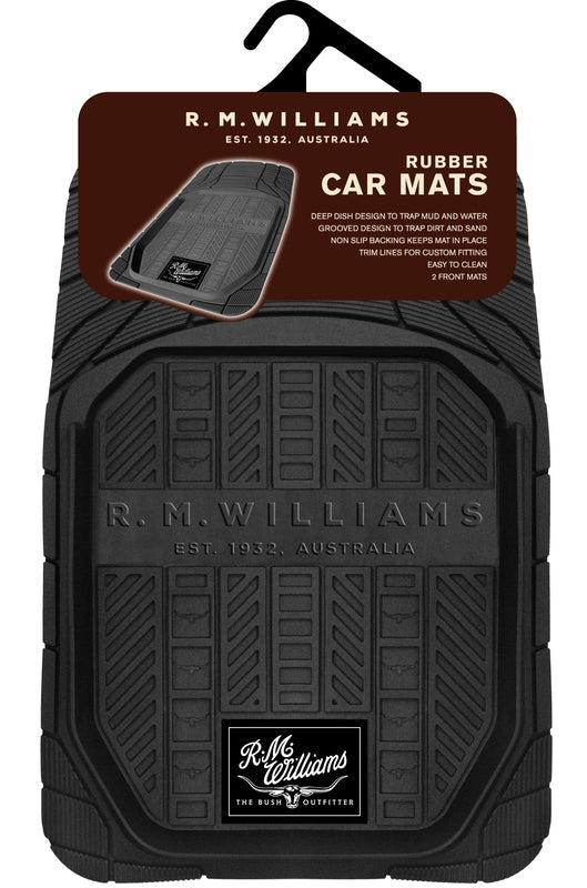 RM Williams Word Logo Heavy Duty Rubber Floor Mats Front Pair Black