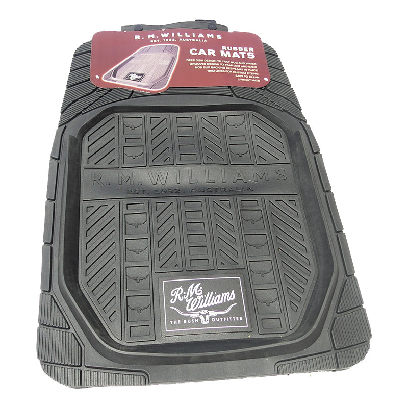 RM Williams Word Logo Heavy Duty Rubber Floor Mats Front Pair Black