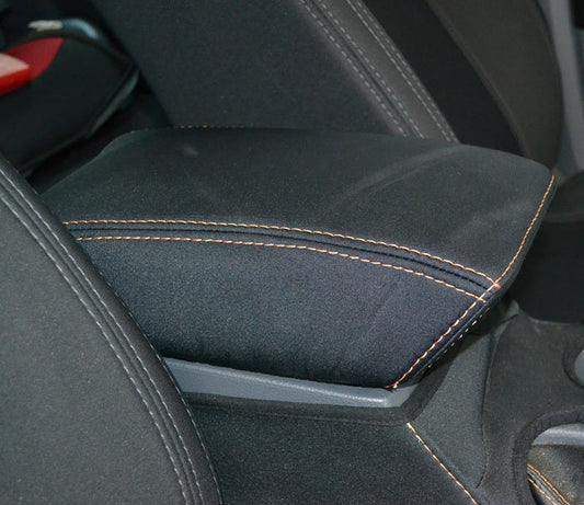 Black Neoprene Console Cover Suits Ford Ranger PX2/3 Dual Cab 7/2015-On Orange Stitch CC-T-BO-F-936CC