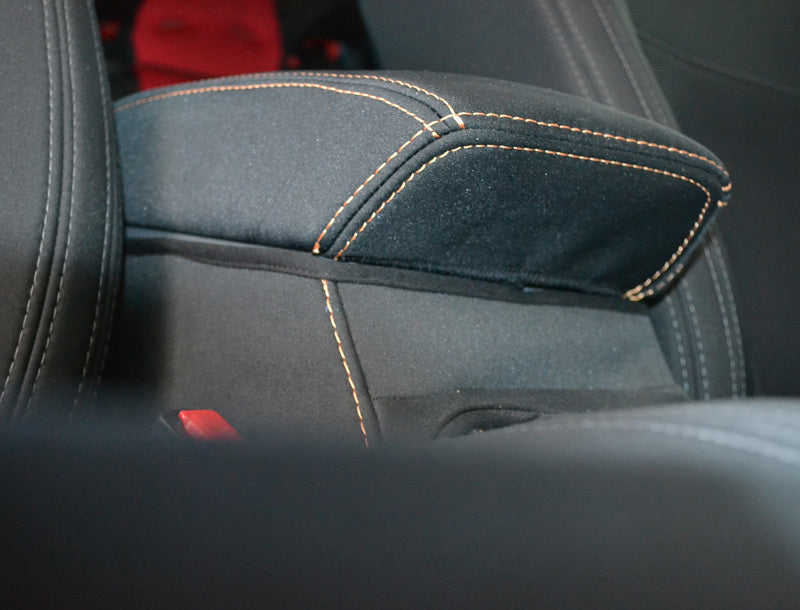 Black Neoprene Console Cover Suits Ford Ranger PX2/3 Dual Cab 7/2015-On Orange Stitch CC-T-BO-F-936CC