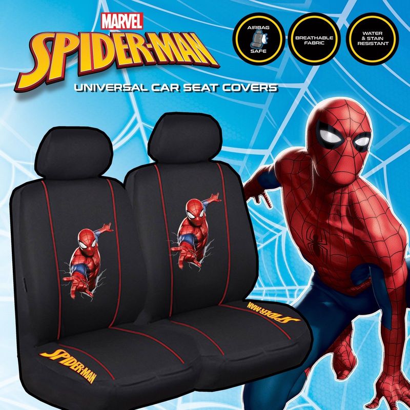 Marvel Avengers Seat Covers Front Pair Black Size 30 Airbag Safe Spider-Man AVESCSPI3004