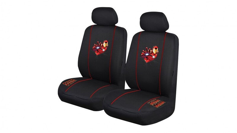 Marvel Avengers Seat Covers Front Pair Black Universal Size 30 Airbag Safe Iron Man AVESCIMA3004