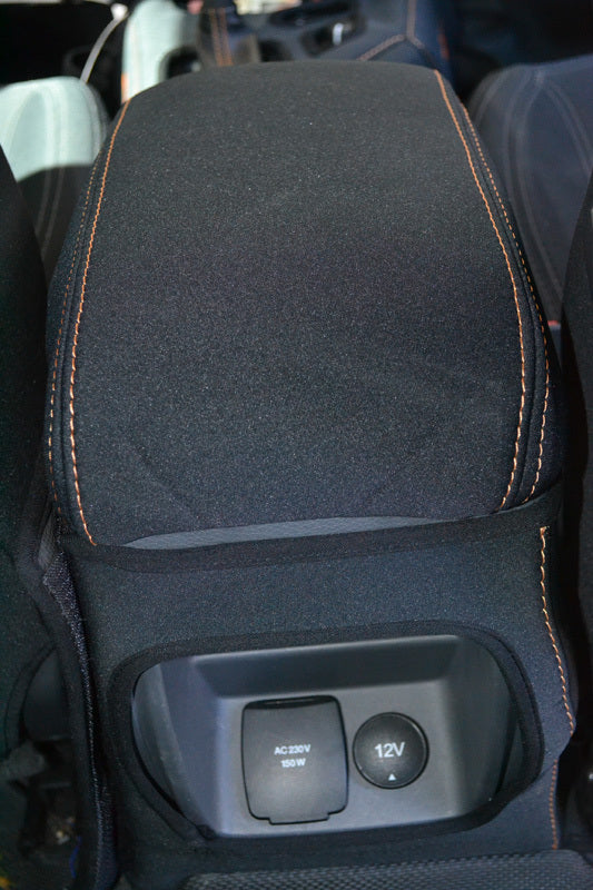 Black Neoprene Console Cover Suits Mazda BT-50 Dual Cab 7/2015-6/2020 Orange Stitch CC-T-BO-F-936CC