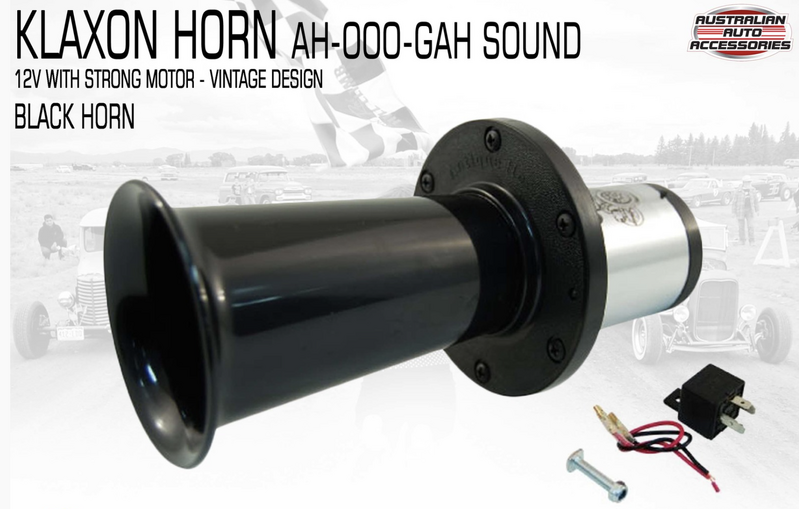 Klaxon Ahooogah Vintage Horn 12V Black Trumpet