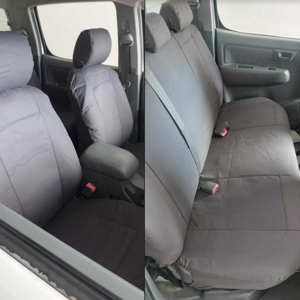 Canvas Car Seat Covers suits Toyota Hilux SR/SR5 Dual Cab Ute 10/2009-9/2015 Airbag Deploy Safe Charcoal OUT6432CHA