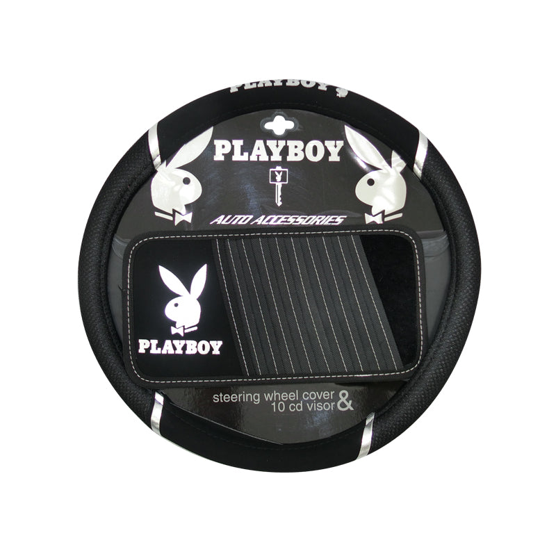 Playboy Steering Wheel Cover With 10 CD Visor Holder Black/Silver