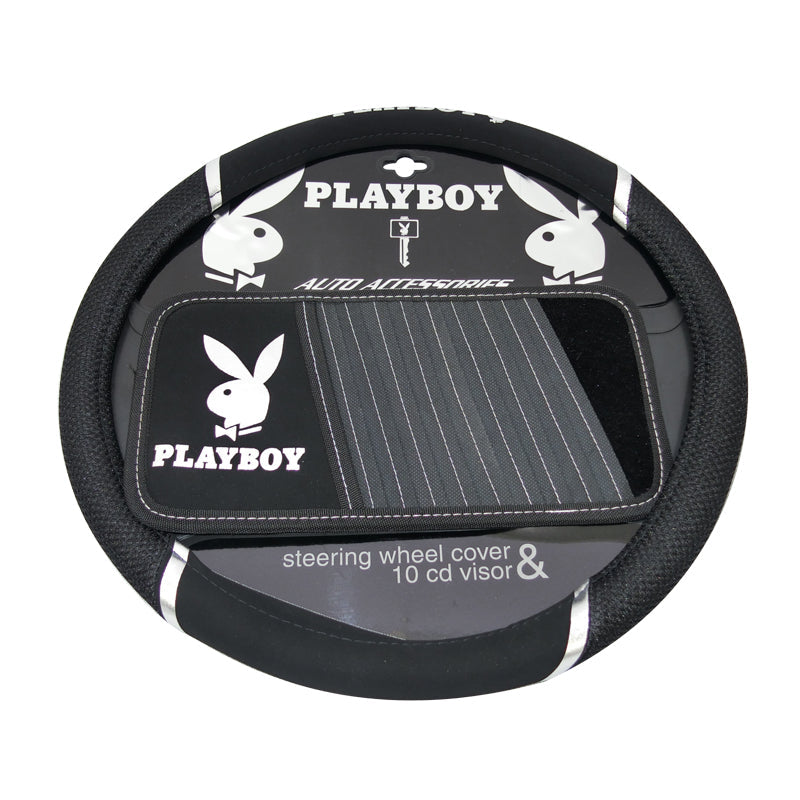 Playboy Steering Wheel Cover With 10 CD Visor Holder Black/Silver