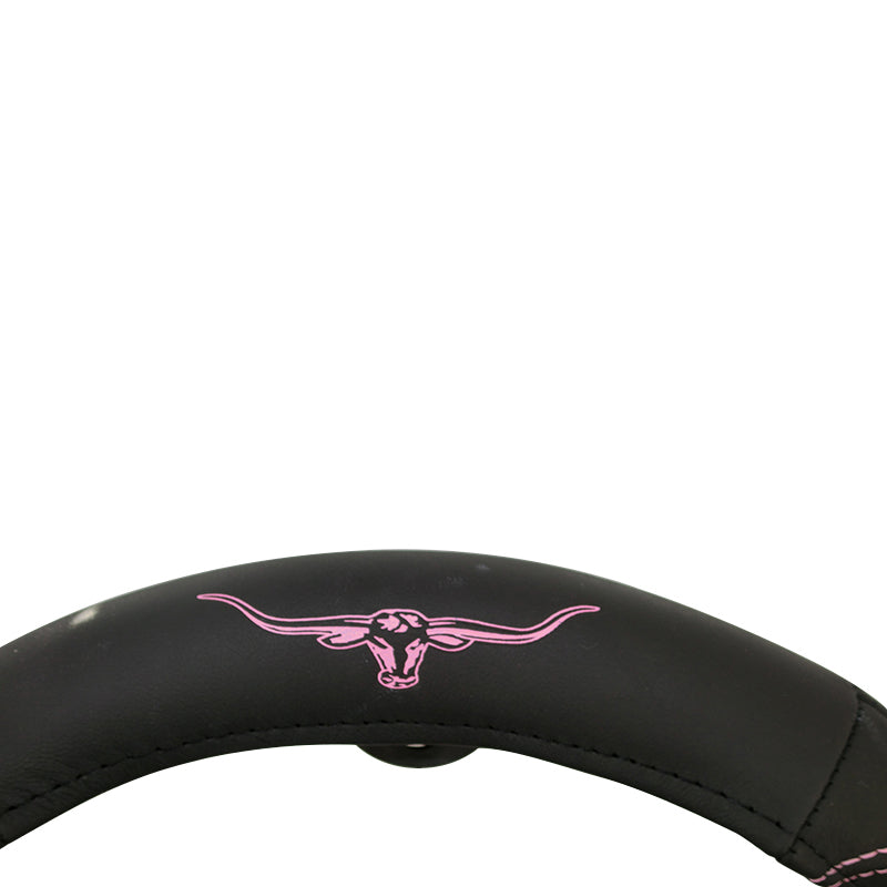 RM Williams Steering Wheel Cover 15 Inch 38cm Leather Jillaroo Pink Logo