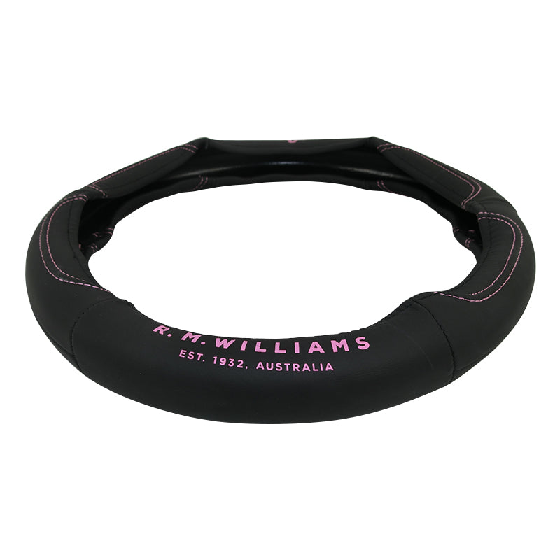 RM Williams Steering Wheel Cover 15 Inch 38cm Leather Jillaroo Pink Logo