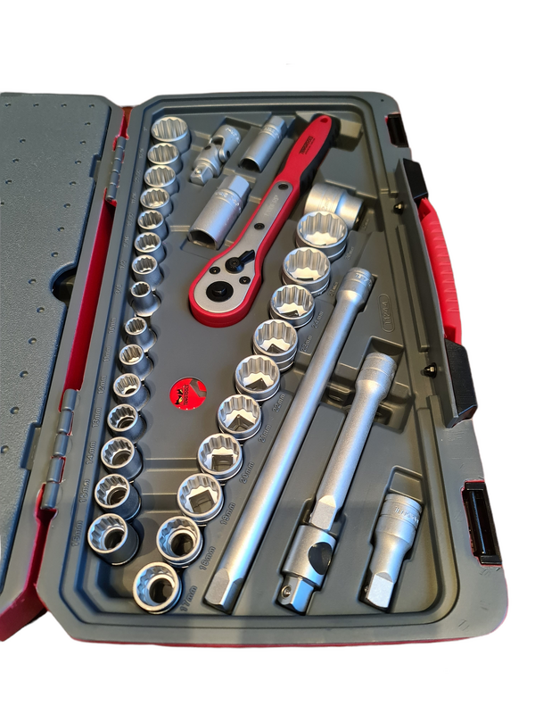 Teng Tools 44 Piece 1/2" Drive Metric SAE Socket & Accessory Set T1244