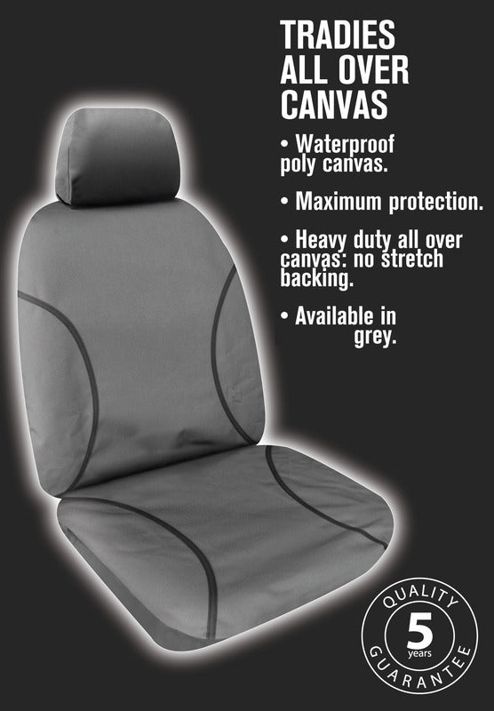 Tradies Full Canvas Seat Covers Suits Mitsubishi Triton (MQ/MR) GLX Club Cab 4/2015-11/2023 Grey