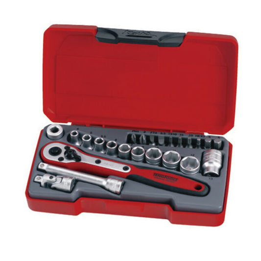 Teng Tools 24 Piece 1/4 inch Drive Hex Tool Set T1424 Non-Swivel Head