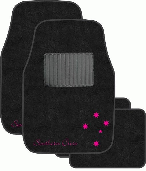 Car Floor Mats Southern X Cross Pink Stars Set of 4 Front & Rear CMSCPNKS4