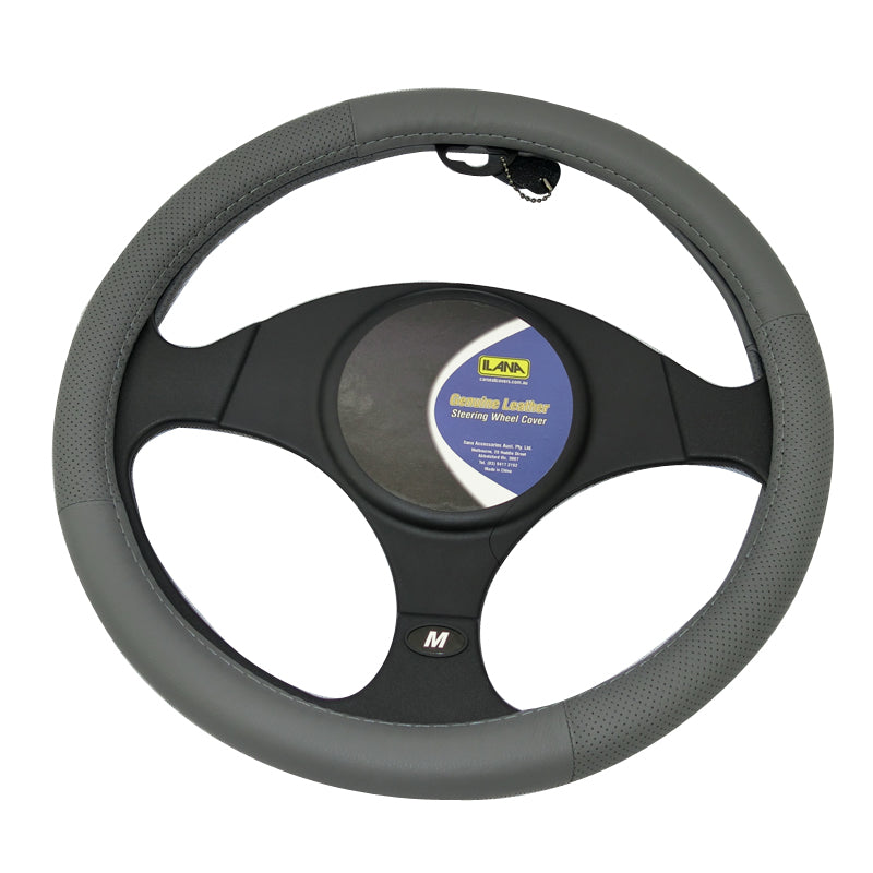 Genuine Leather Steering Wheel Cover Charcoal 15 Inch 38.10cm