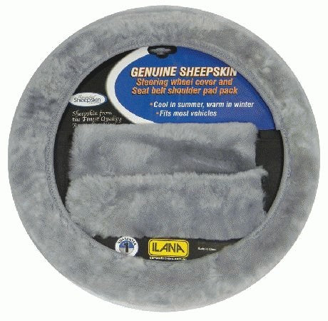 Sheepskin Steering Wheel Cover And Seat Belt Pad Pack 24/SKINACCBLA