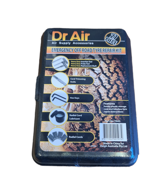 Dr Air 4WD 4x4 Tubeless Tyre Repair Kit 27 Piece Plugs Emergency Pack TG45