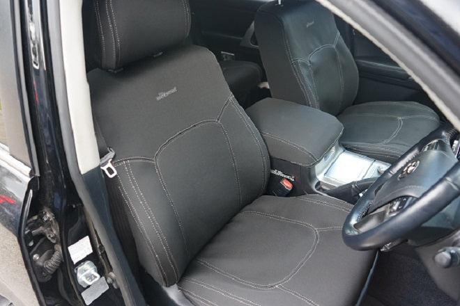 Wet Seat Black Neoprene Console & Seat Covers Suits Mazda BT-50 XTR/GT 7/2020-On Dual Cab Charcoal Stitching