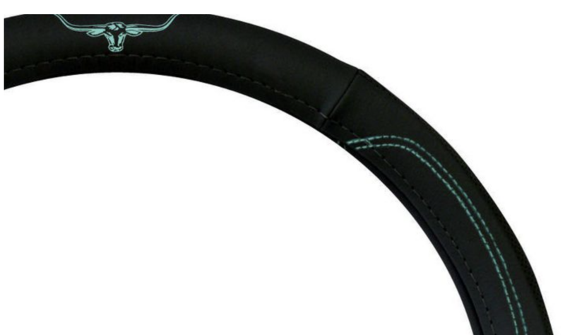 RM Williams Leather 15 Inch 38cm Steering Wheel Cover Black/Aqua