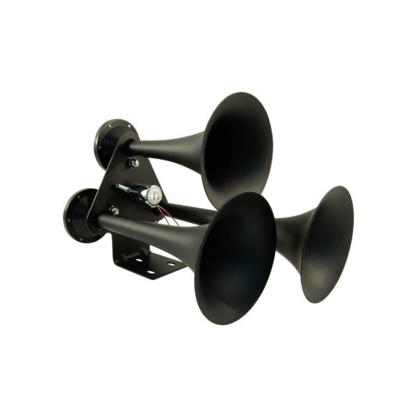 Black Truck Train Triple Air Horns 12V 24V -  OTH-1430CZ-BK