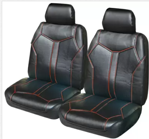 Matador Leather Look Seat Covers Airbag Deploy Safe - Black/Red MAT30DSBLKRED