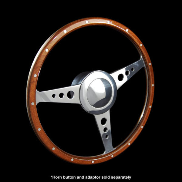 Classic 3 Spoke Flat 15″ Wood Rim Steering Wheel 9 Bolt AAA-8361