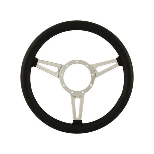 15″ Aluminium 9 Bolt Steering Wheel Black Leather Full-Wrap Slotted Spokes AAA-8073/159SLO