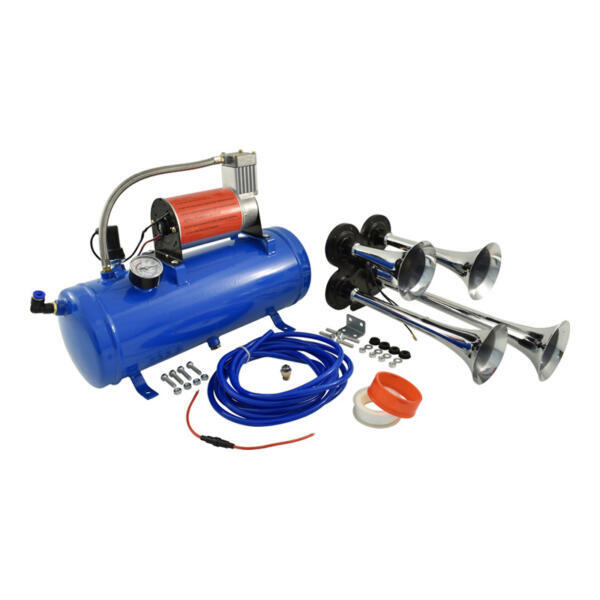 4-Trumpet 12V Air Horn Kit 6Lt Tank & Top Mounted Compressor 130db OTH-1403