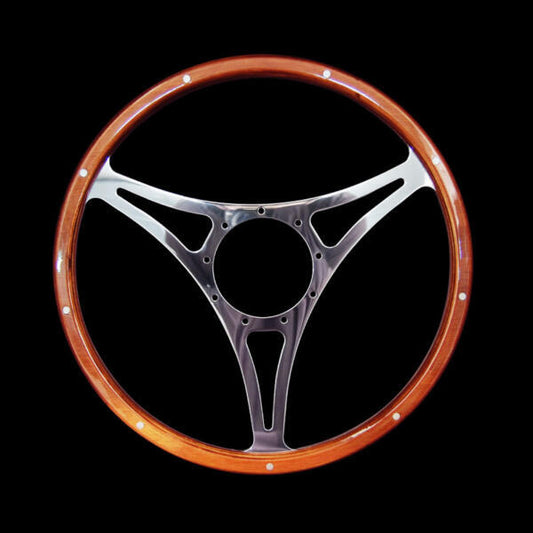 Classic 3 Spoke Flat 15″ Wood Rim Steering Wheel 9 Bolt AAA-8363