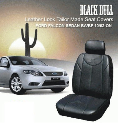 Custom Leather Look Falcon BA BF FG XT Sedan Seat Covers 10/2002-2014 Airbag Safe Front + Rear Black FALC02TORBK