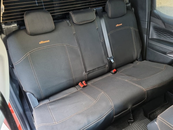 Wet Seat Neoprene Seat Covers Suits Ford Ranger RA Dual Cab 7/2022-On Black with Orange Stitch