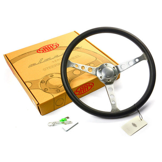 Saas 15in Poly Sports Steering Wheel ADR Approved Classic Brushed Alloy Holes SW702BH