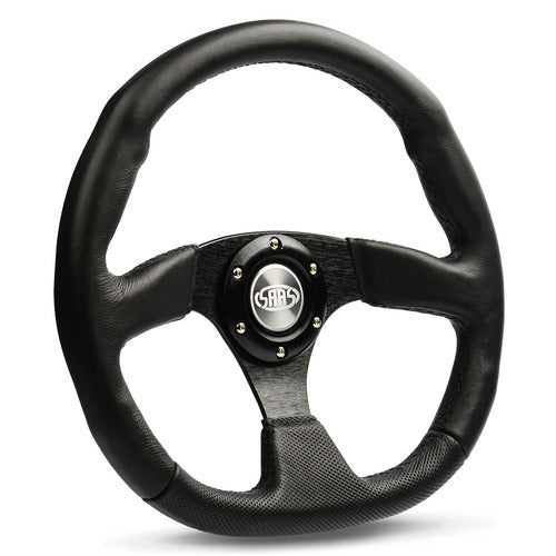 Saas 14in Leather Sports Steering Wheel ADR Approved Black Flat Bottom D1-SWB-F