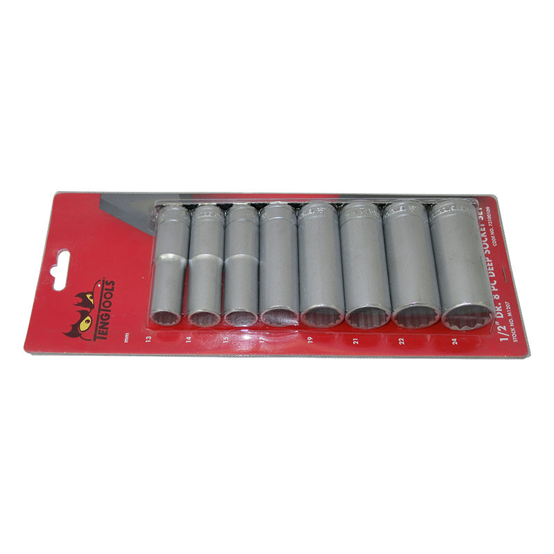 Teng Tools 8 Piece 1/2 inch Drive Deep Metric Sockets on a Clip Rail M1207